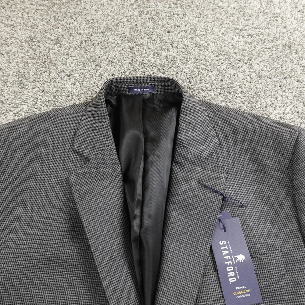 NEW Stafford Blazer Mens 42R Gray Check Wool Classic‎ Fit Sport Coat Jacket Suit